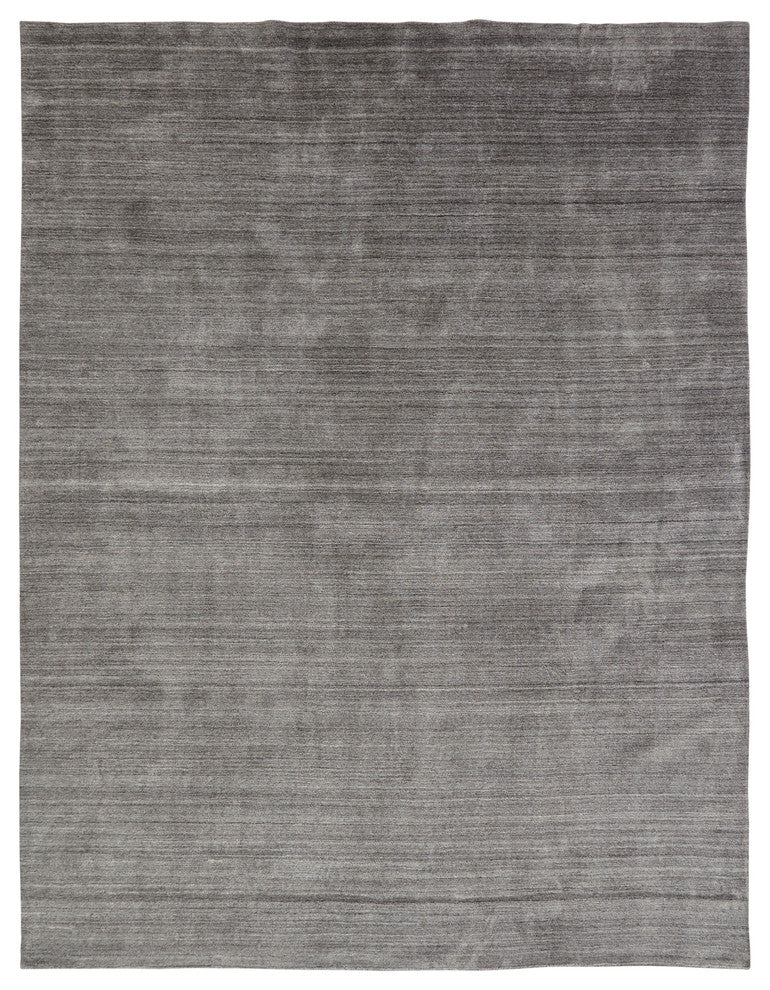MERIDIAN Gray Fog Hand Made Wool and Silkette Area Rug, Gray, 9''6"x13''