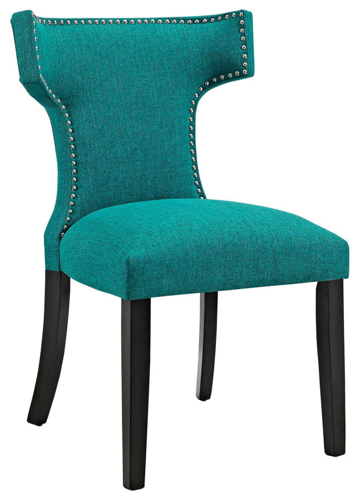 Teal Curve Dining Side Chair Fabric Set of 2