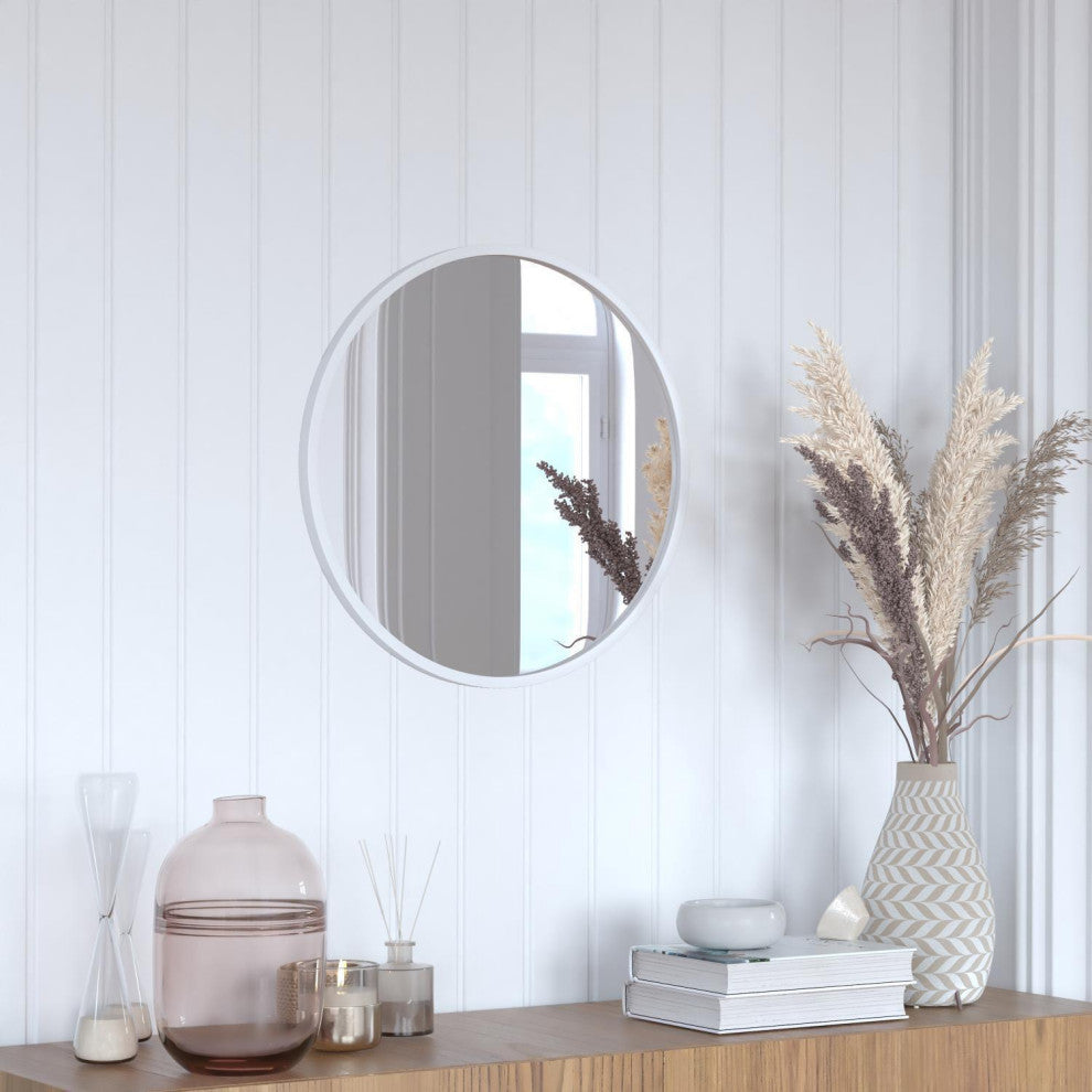 Julianne Round Metal Framed Wall Mirror, Silver, 20"