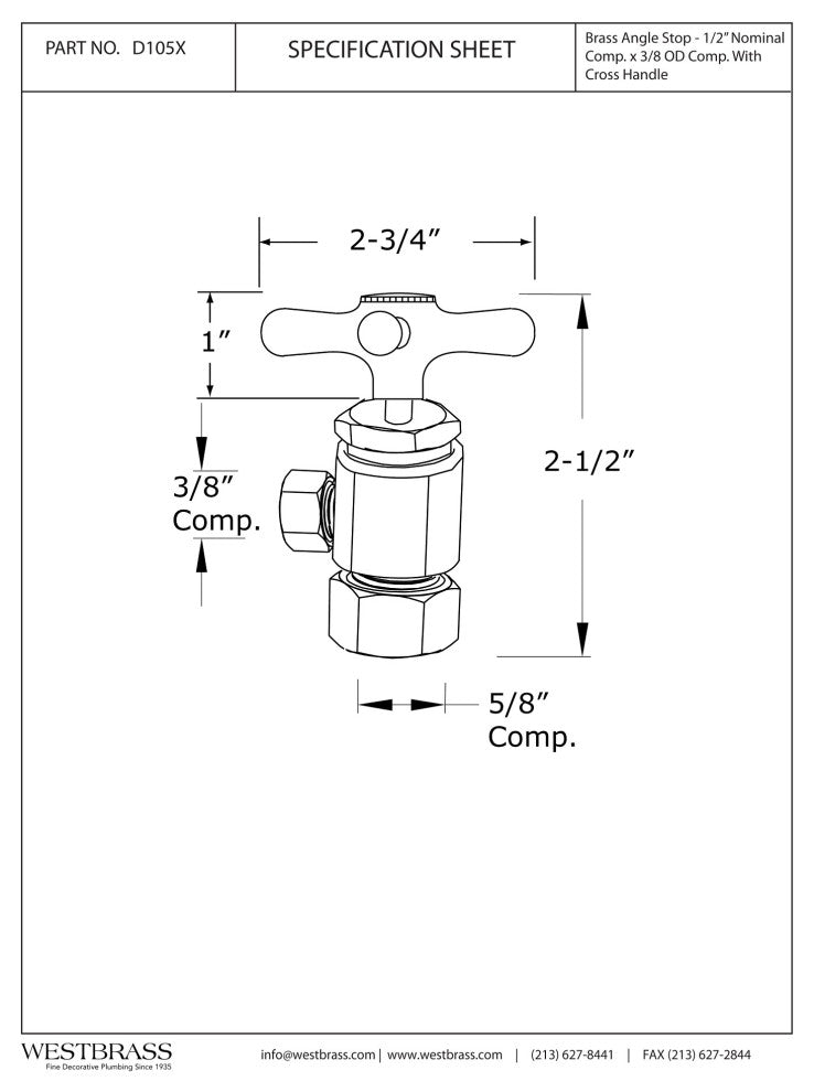 Cross Handle Angle Shut Off Valve 1/2" Copper Pipe With 3/8" Compression Outlet, Oil Rubbed Bronze