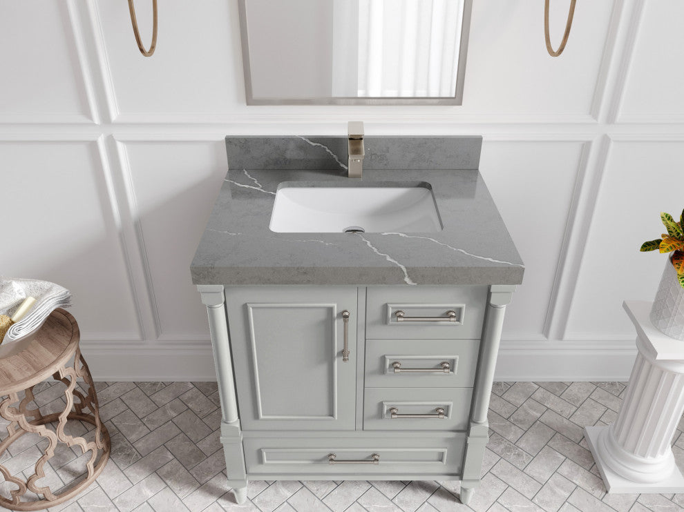 Aberdeen 30 Single Sink Bath Vanity in Coventry Gray 2" Piatra Gray