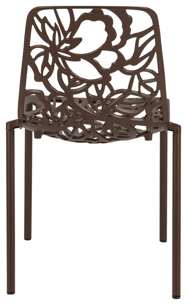 LeisureMod Devon Modern Outdoor Stackable Aluminum Dining Chair, Set of 4, Brown