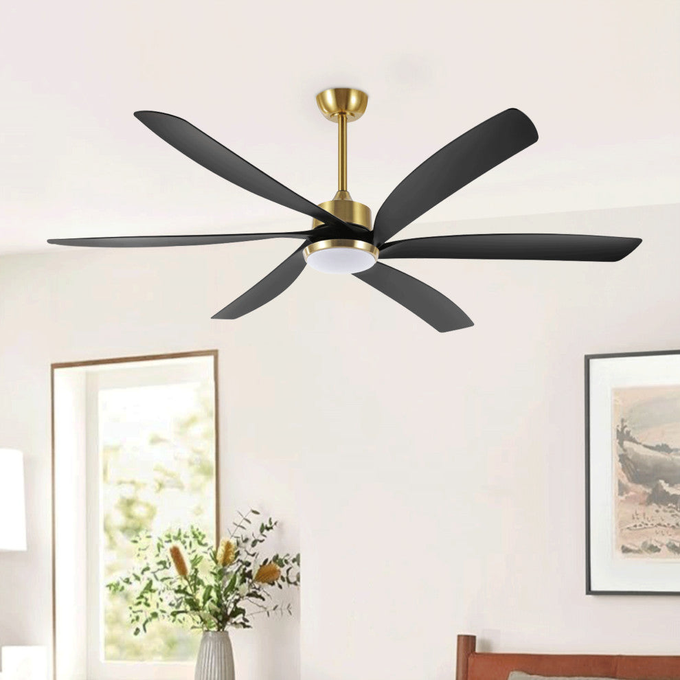 64" Reversible DC Motor Dimmable Ceiling Fan with Remote Control and Light Kit, Black/Gold