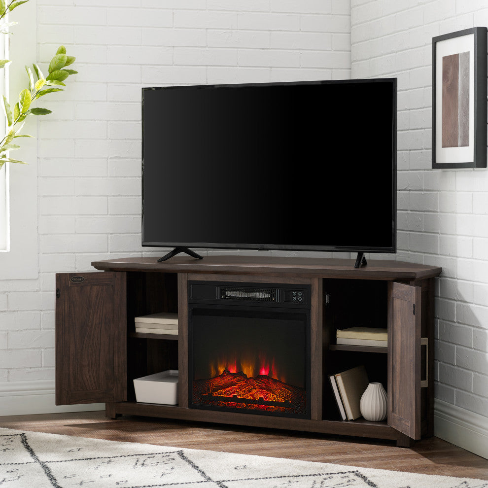 Camden 48" Corner TV Stand With Fireplace, Dark Walnut