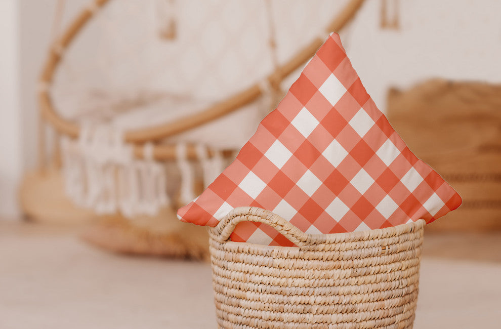 Gingham Plaid Accent Pillow With Removable Insert, Harvest Orange, 16"x16"