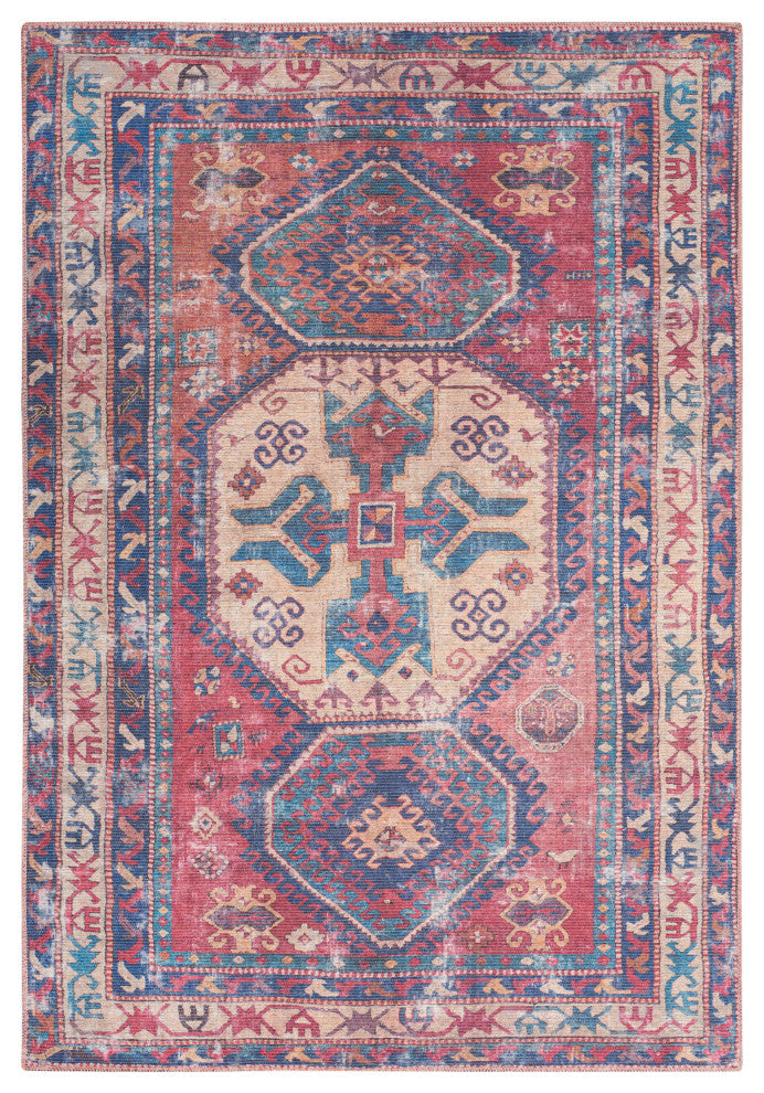 Nicole Curtis Nc Series 1 5' x 7' Red/Navy Machine Washable Area Rugs
