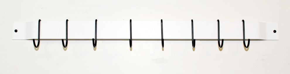 30" Bar Rack: White with 8 Black Regular Hooks
