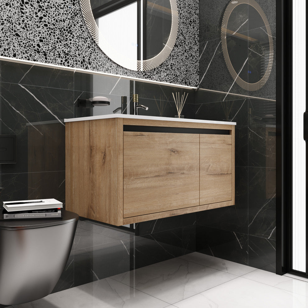 36" Wall Mounted Plywood Bath Vanity Set, Gel Basin and Door