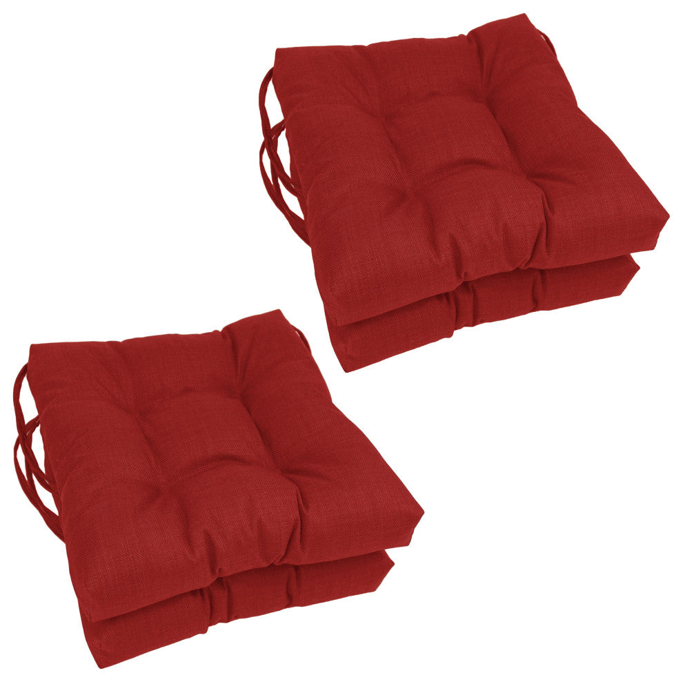 16" Spun Polyester Solid Outdoor Square Tufted Chair Cushions, Set of 4, Paprika