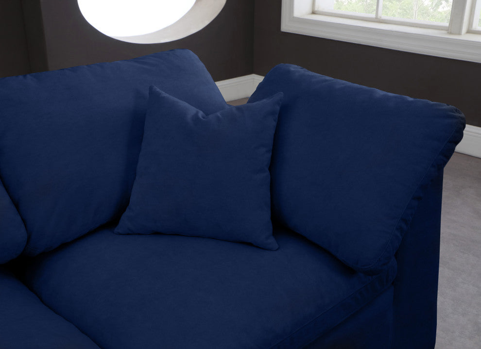 Cozy Velvet Upholstered Comfort 2-Piece Modular Sofa, Navy