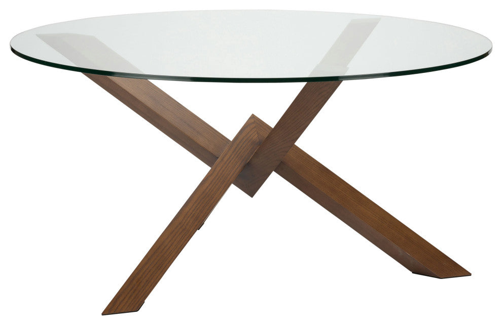 Costa Round Glass Dining Table, Modern Contemporary Wooden Dining Table, Walnut