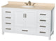Sheffield 60" White Single Vanity, Ivory Marble Top, Um Rd Sink, No