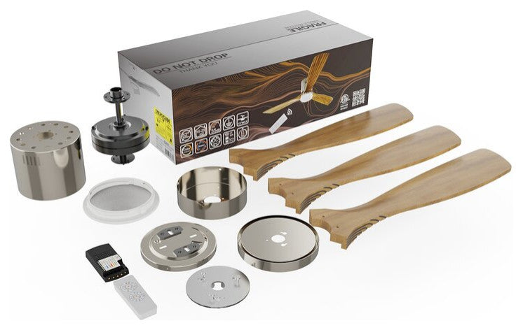 52" 3-Blade LED Chandelier Ceiling Fan, Remote Control and Light Kit, Brown