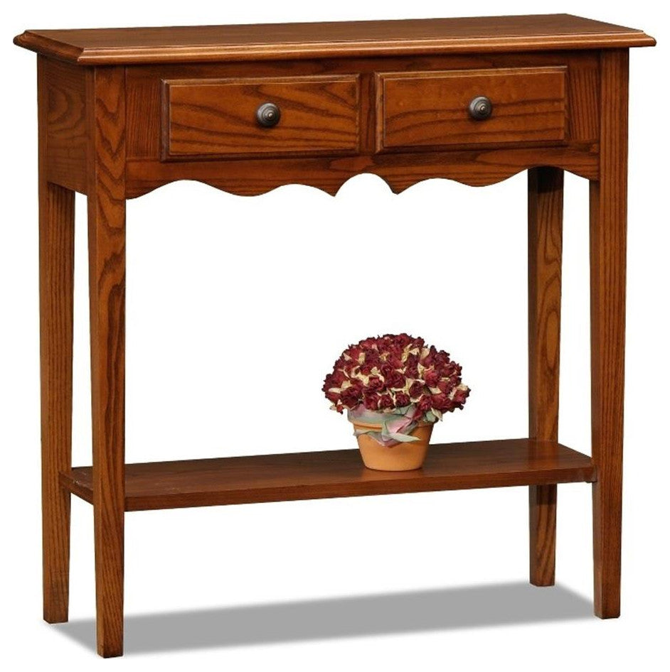 Leick Petite Two Drawer Wood Console Table in Medium Oak