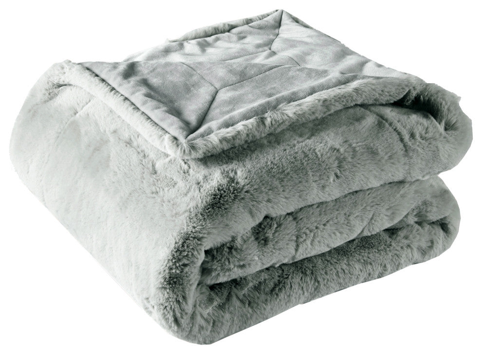 Heavy Faux Fur Throw, Silver, 60"x80"