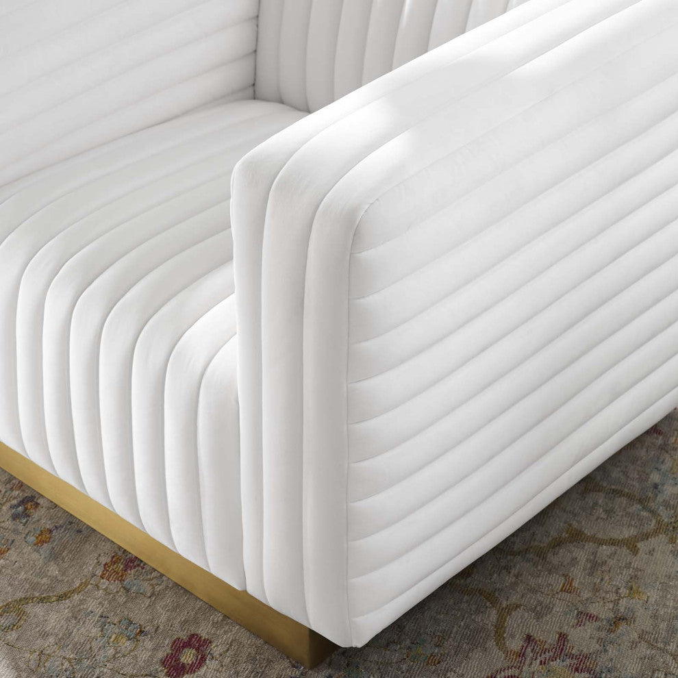 Tufted Armchair Accent Chair, Velvet, White, Modern, Living Lounge Hospitality