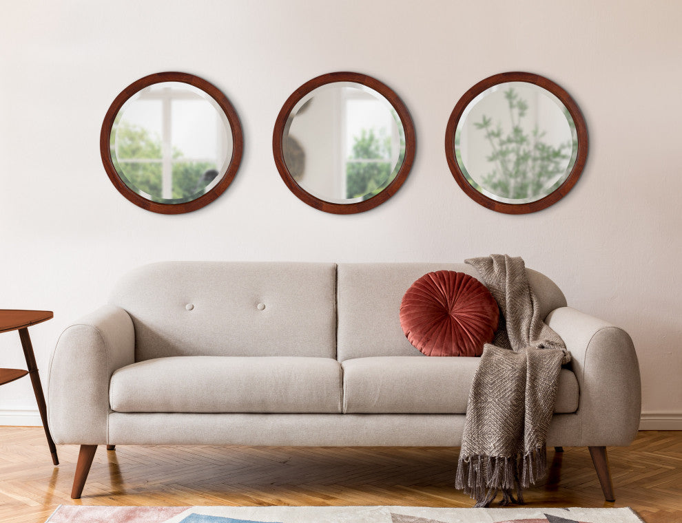 Hogan Round Framed Wall Mirror, Walnut Brown 18 Diameter