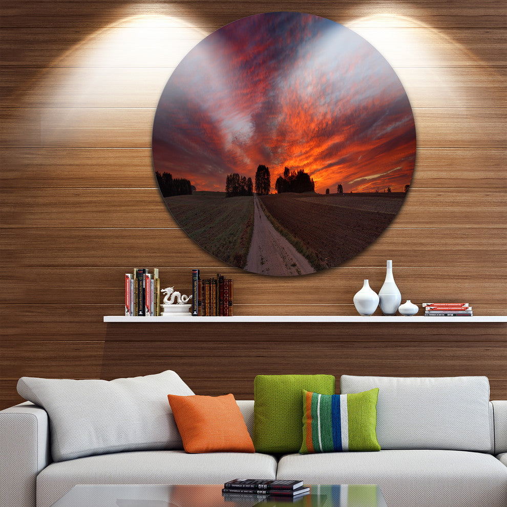 Pathway To Fairy Autumn Sky, Landscape Disc Metal Wall Art, 36"