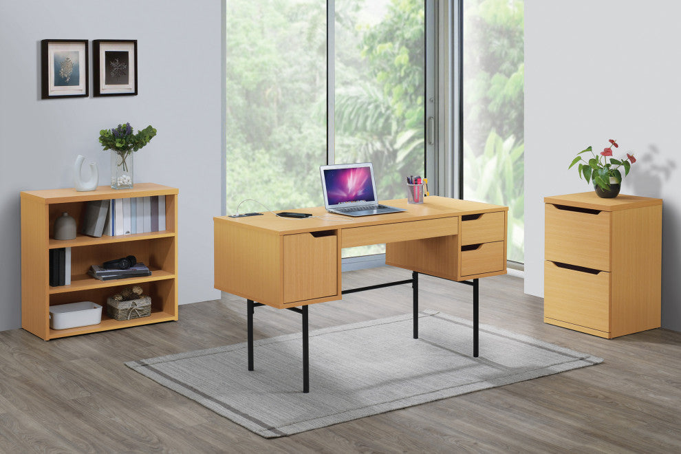 Denmark Executive Desk With Power, Natural Finish