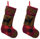 Set of 2 Plaid Stocking With Rug Hooked, Reindeer