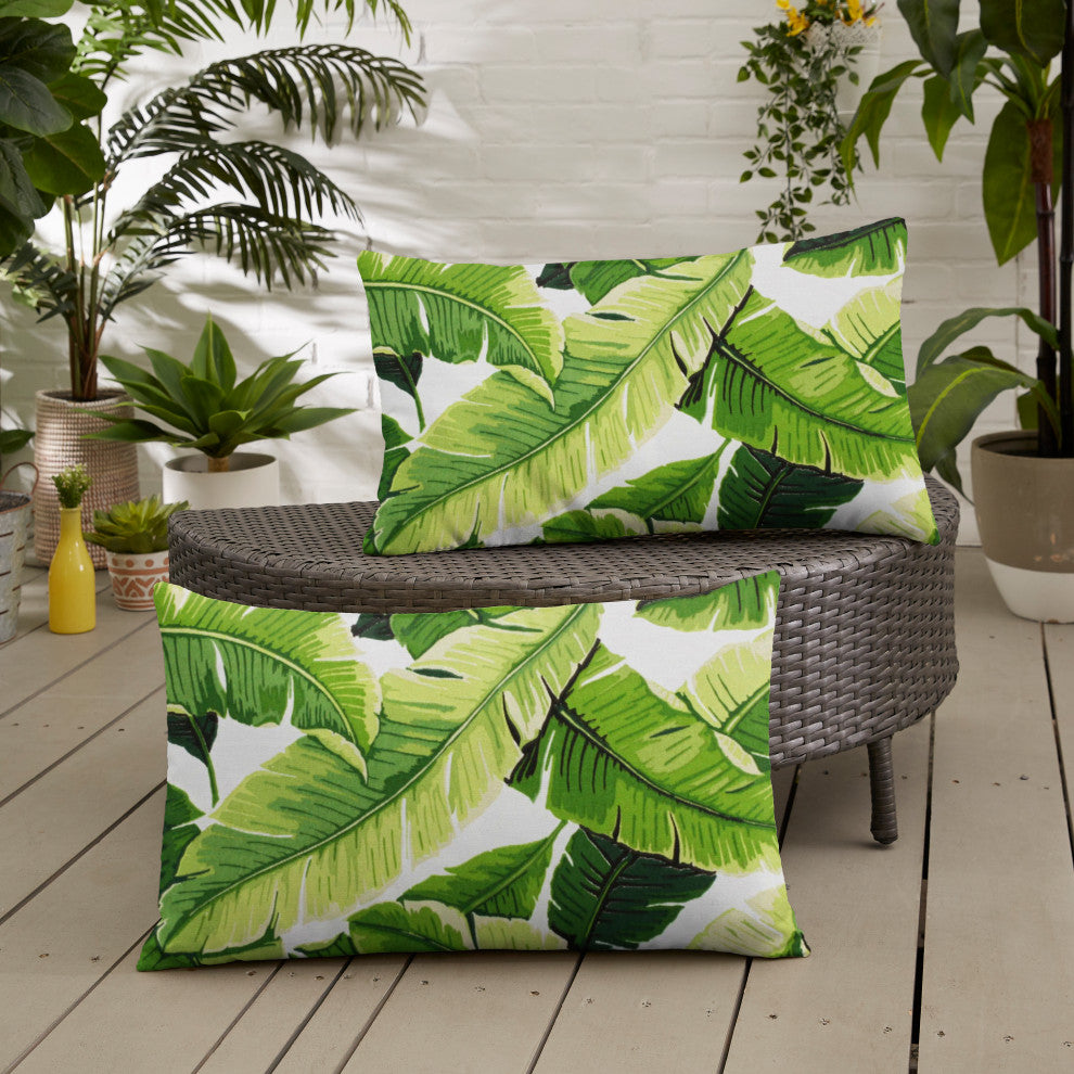 Green Outdoor Pillows, Set of 2, 12x24