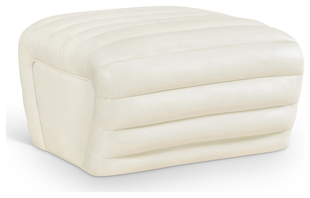 Vega Upholstered Ottoman, Cream, Vegan Leather