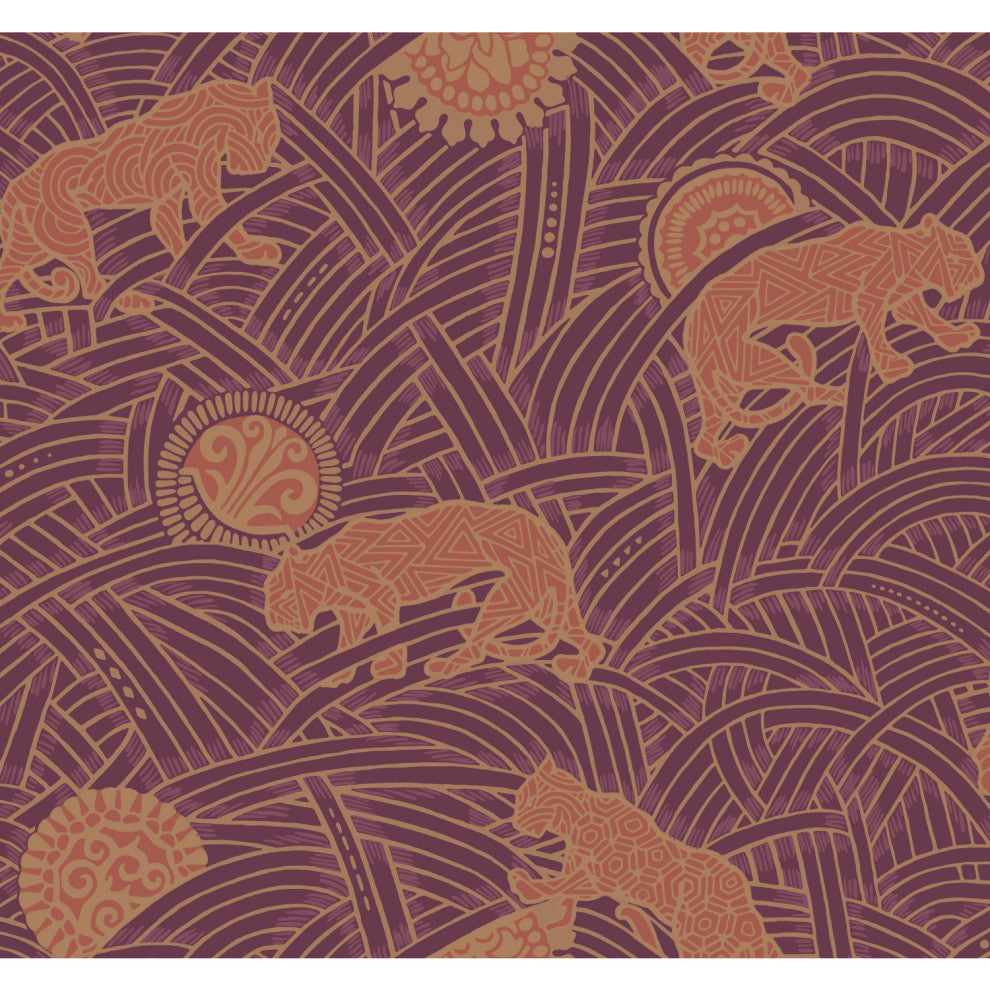 Tibetan Tigers Wallpaper, Red, Orange, Gold