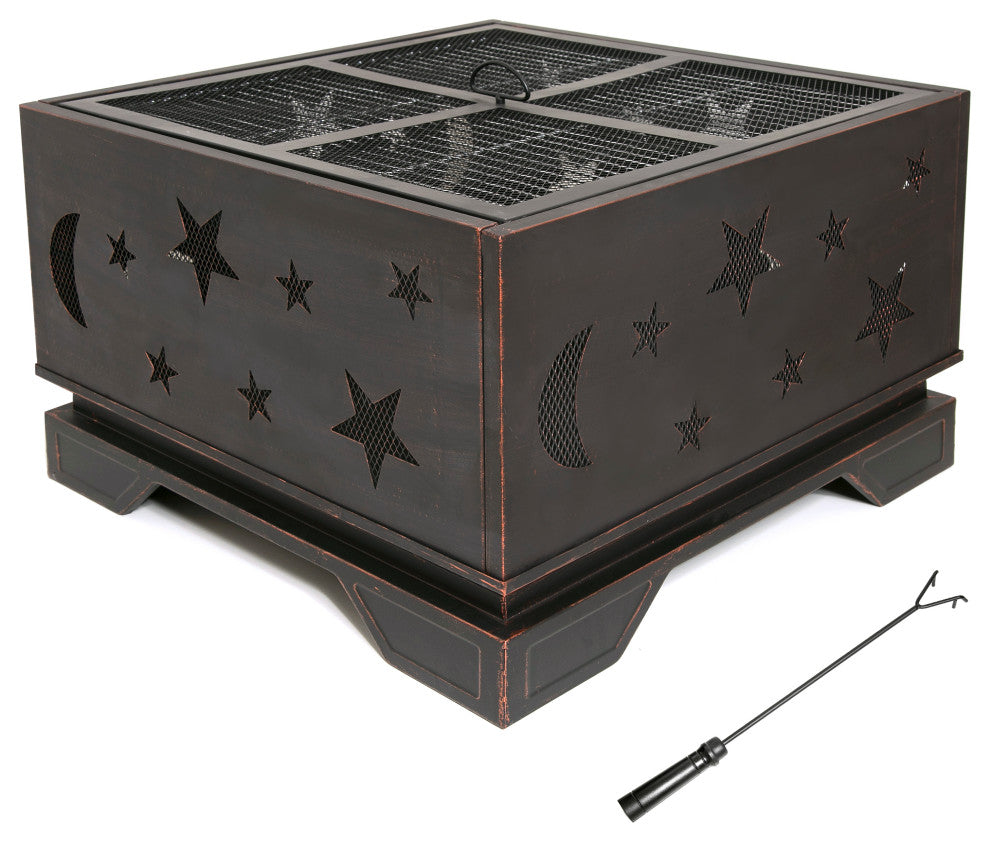 Gewnee 26 Inch Square Fire Pit with BBQ Grill