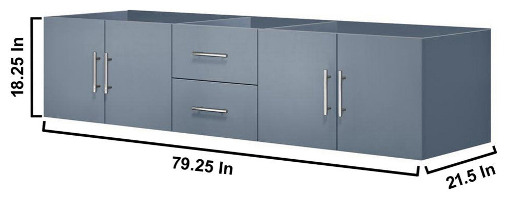 Geneva Transitional Dark Grey 80" Double Vanity with 30" Led Mirrors, no Top