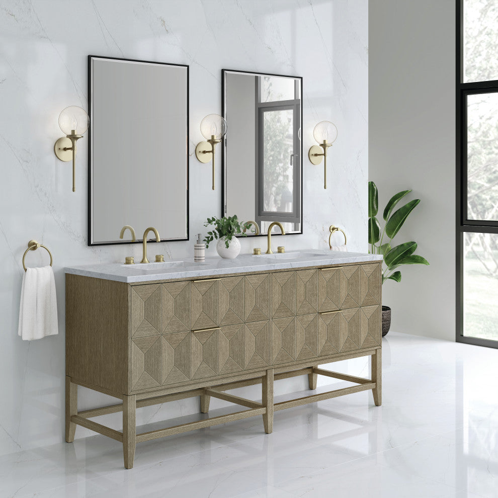 Emmeline 72" Double Vanity, Pebble Oak, Carrara Marble