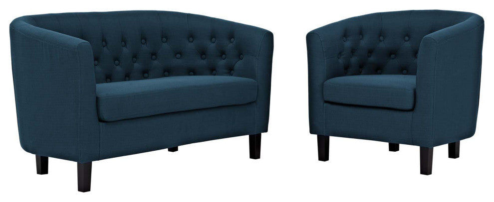 Prospect 2 Piece Upholstered Fabric Loveseat and Armchair Set, Azure