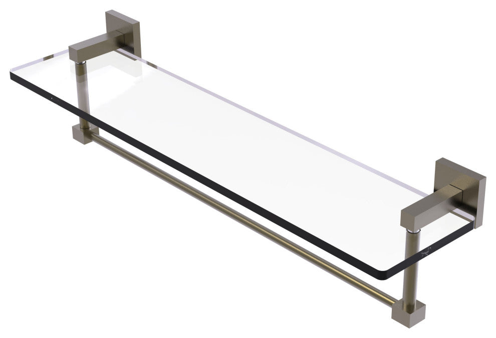 Montero 22" Glass Vanity Shelf with Integrated Towel Bar, Antique Brass