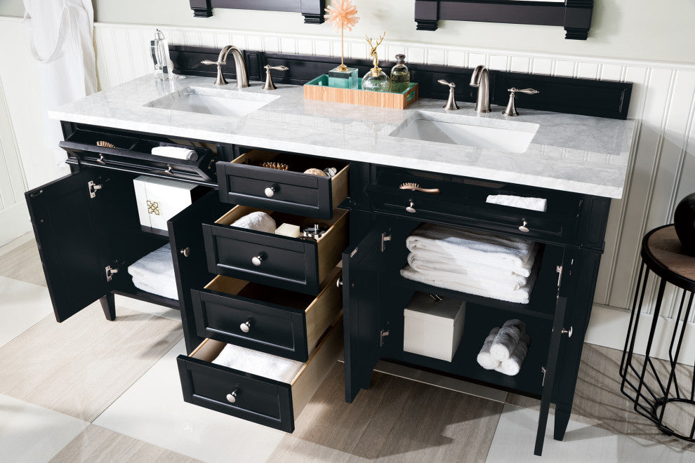 Brittany 72" Black Onyx Double Vanity, Carrara Marble