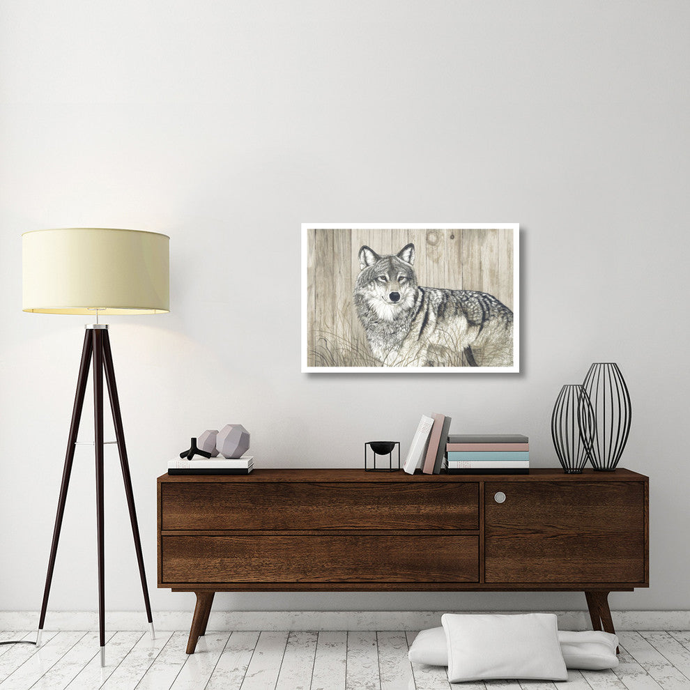 "Wolf in Grass on Barn Board" Digital Paper Print by Jacquie Vaux, 38"x26"