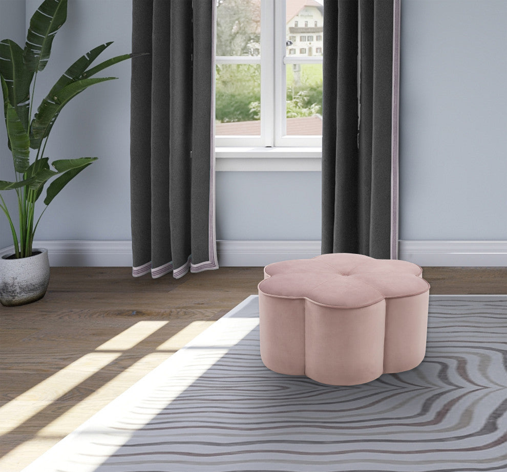 Daisy Velvet Upholstered Ottoman, Pink, 32" W x 32" D