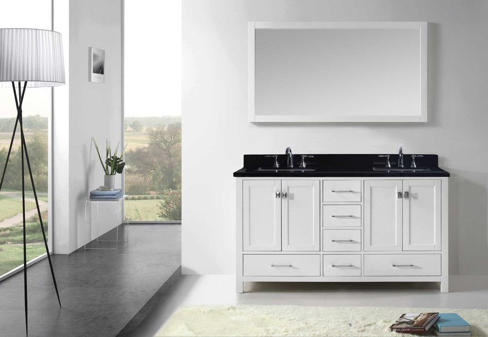 Caroline Avenue 60" Double Bathroom Vanity Set White, Granite Top