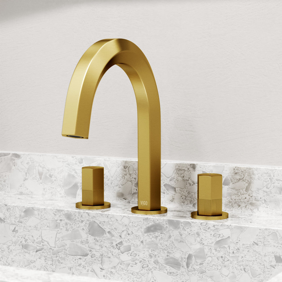 VIGO Hart 9" H 2-Handle Widespread Bathroom Faucet, Matte Brushed Gold