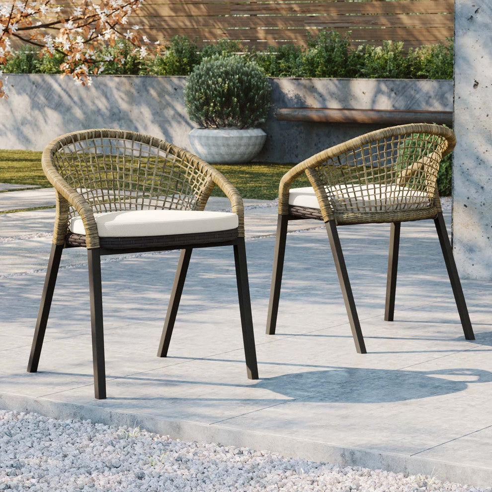 Meadow Outdoor Patio Dining Chairs Set of 2, Natural White