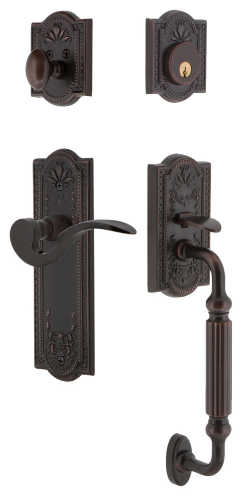 Meadows Plate F Grip Entry Set Manor Lever, Timeless Bronze, 2-3/8", Left