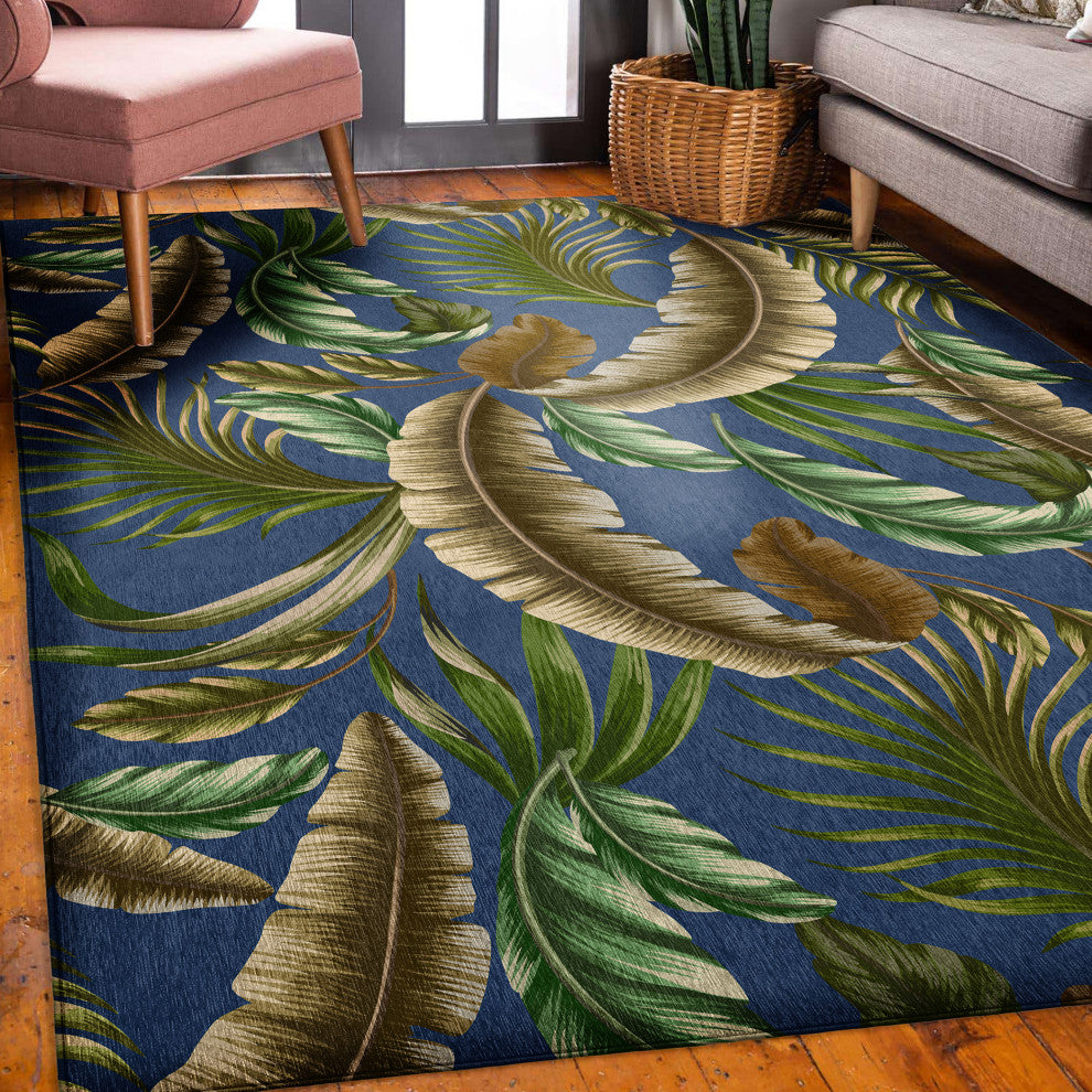 Indoor/Outdoor Tropics TC1 Indigo Machine Washable 10' x 14' Rug