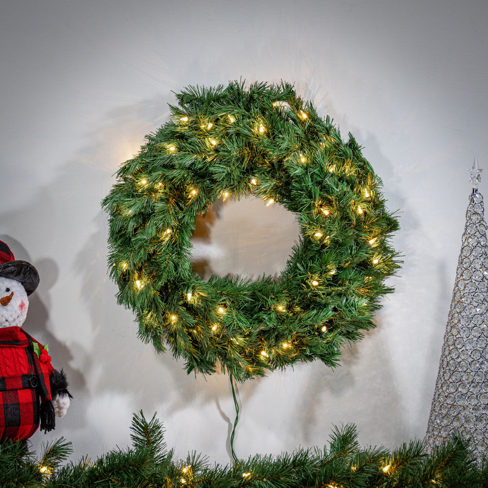 24" Diameter Pre-lit Aspen Spruce Wreath With 50 UL Clear Lights