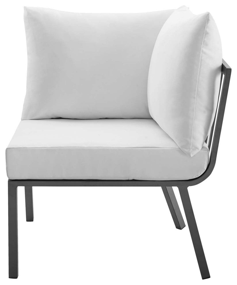 Lounge Sectional Sofa Chair Set, Aluminum, Metal, Gray White, Outdoor
