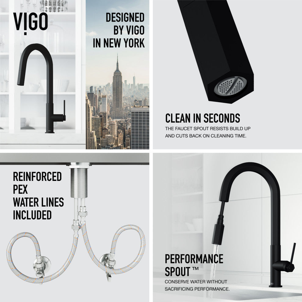 VIGO Hart Hexad 18" H Single Handle Pull-Down Kitchen Faucet, Matte Black, Without Extras
