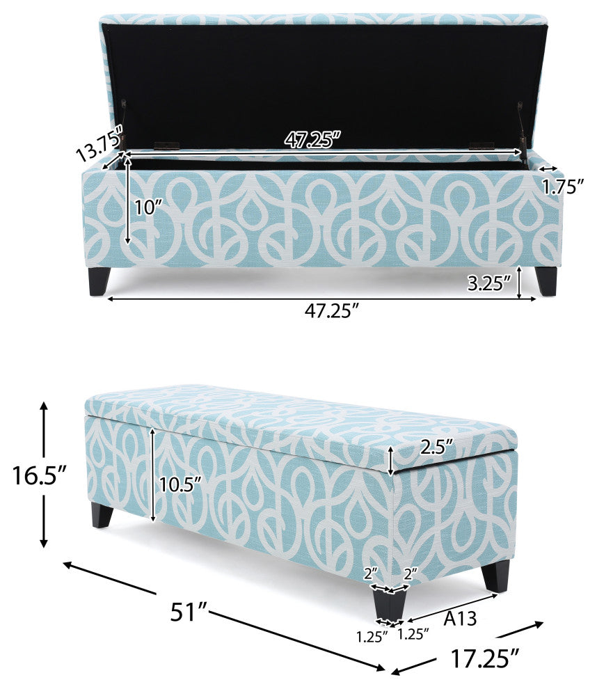 GDF Studio Clor Chic and Modern Storage Ottoman, Azure & White Pattern
