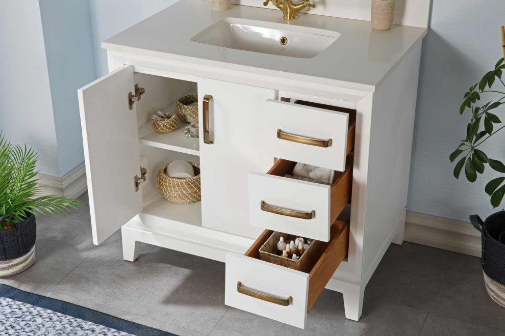 Fabia Collection 36" Bathroom Vanity With Sink, Mirror, Countertop, White