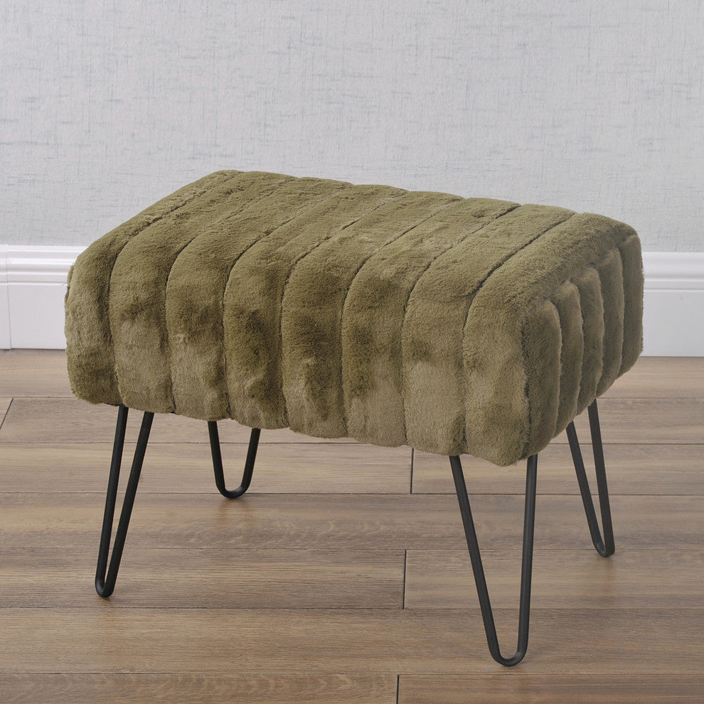 Serenta Super Mink Ottoman, Olive, 19''x13''x17''
