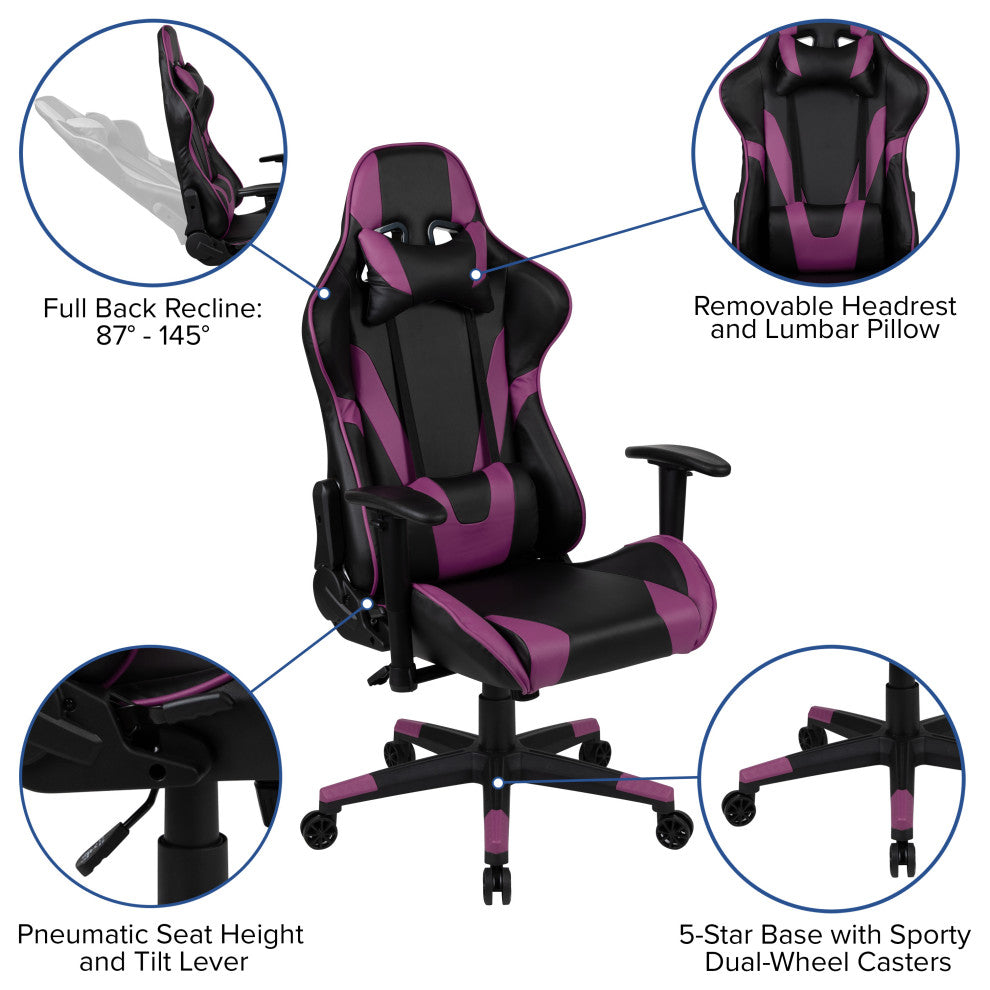 X20 Ergonomic Gaming Computer Chair With Fully Reclining Back, Purple