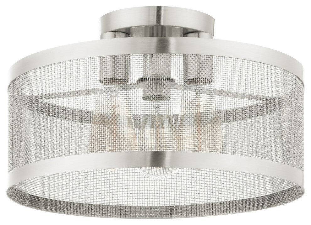 Livex Lighting Industro 3 Light Brushed Nickel Medium Semi-Flush