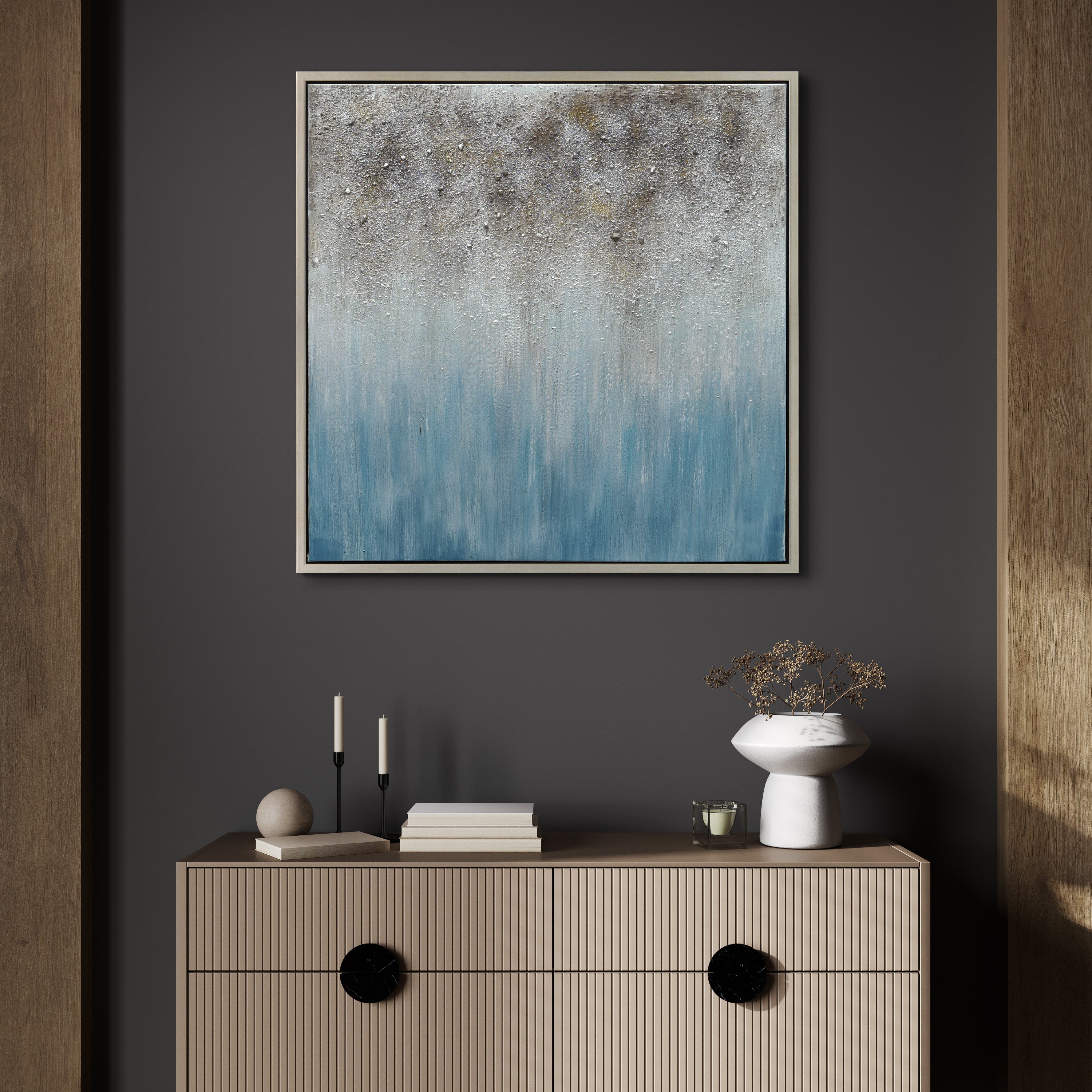 Blue Shadow Abstract Textured Metallic Hand Painted Wall Art by Martin Edwards