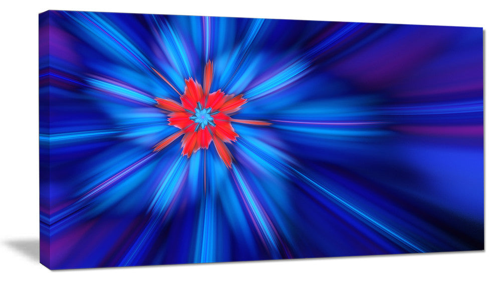 Rotating Fractal Blue Fireworks, Large Floral Canvas Art Print, 60"x28"